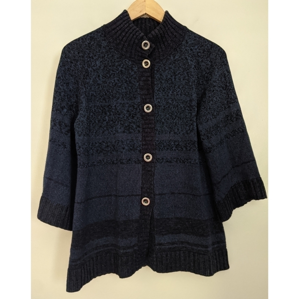 Peruvian Connection Pima Cotton Blue Knit Sweater Jacket Size Petite Small